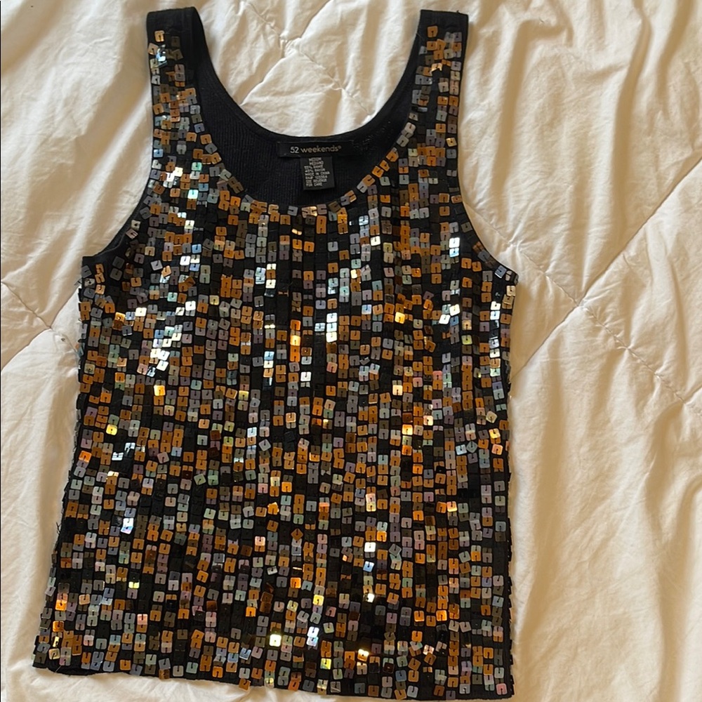 52 weekends Black and Gold Sequin sparkling Tank Top